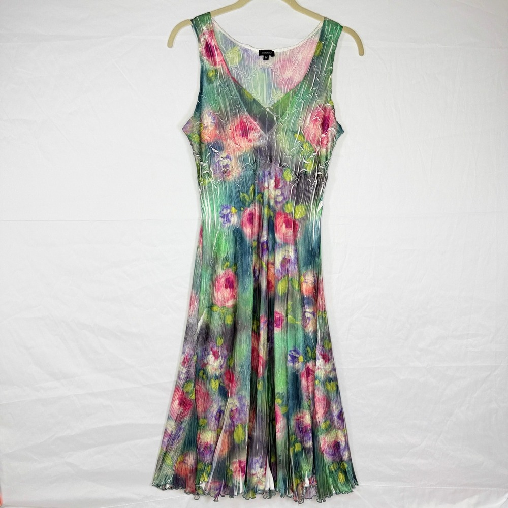Komarov Floral Midi Dress in Green with Pink & Purple Accents